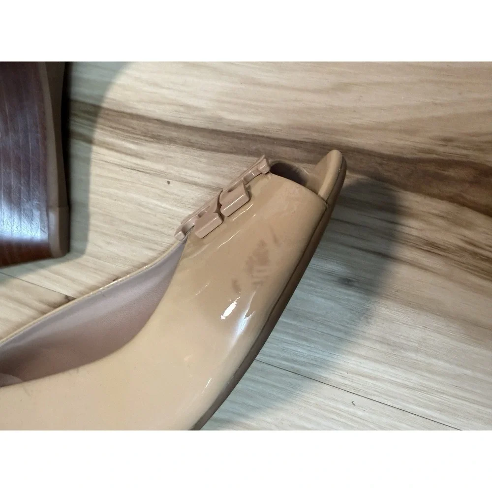 Tory Burch Lowell II Peep Toe Beige Wedge Pump Women Size 8.5 Rare